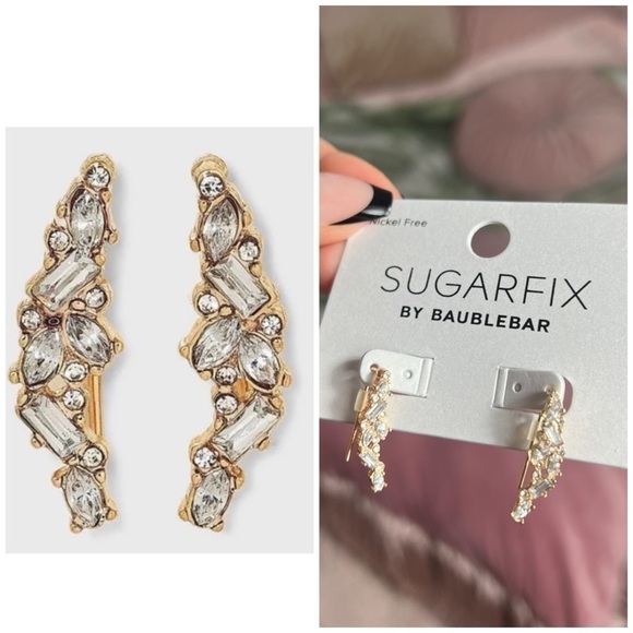 Sugarfix by BaubleBar Gold Tone Rhinestone Crystal Cluster Climber Drop Earrings - Picture 1 of 6